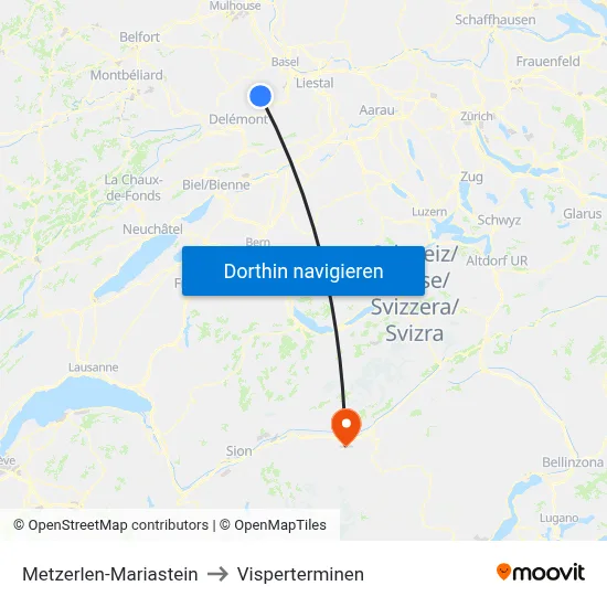 Metzerlen-Mariastein to Visperterminen map