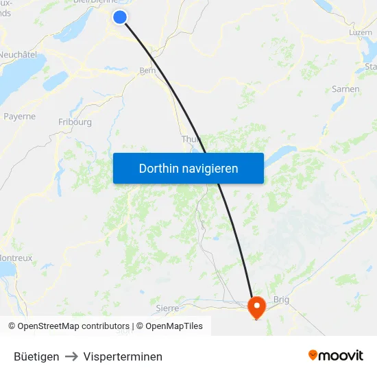 Büetigen to Visperterminen map