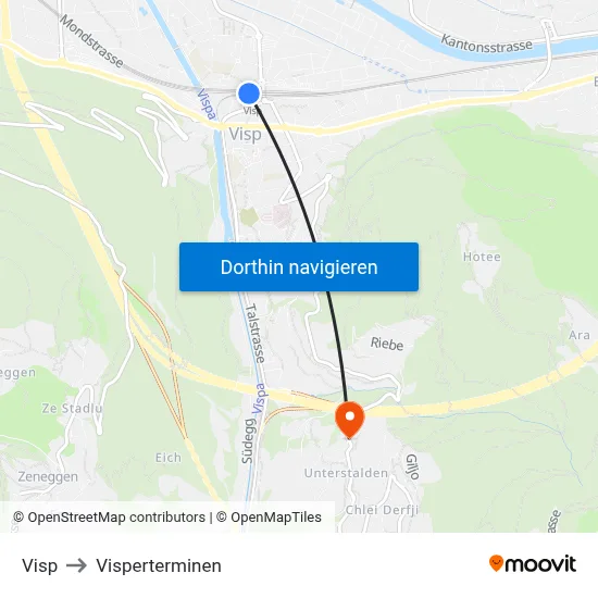 Visp to Visperterminen map