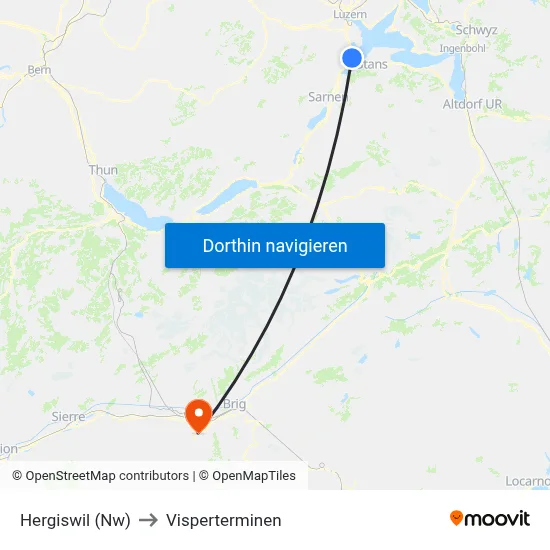 Hergiswil (Nw) to Visperterminen map