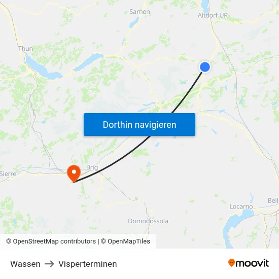 Wassen to Visperterminen map