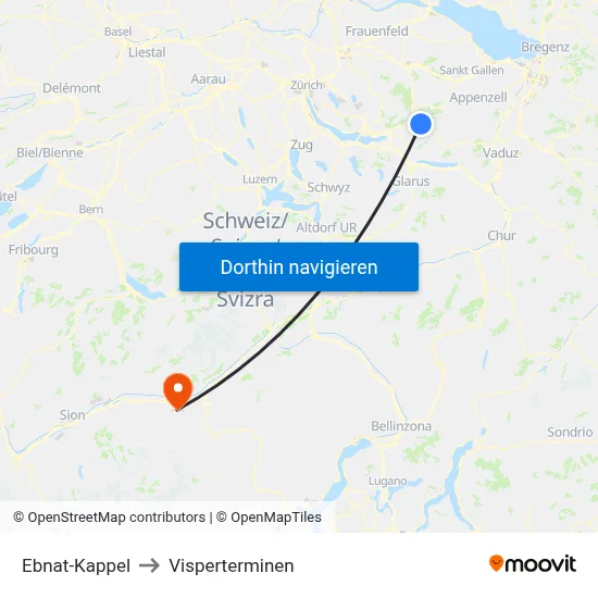 Ebnat-Kappel to Visperterminen map