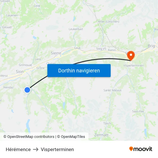 Hérémence to Visperterminen map