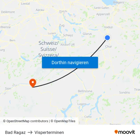 Bad Ragaz to Visperterminen map