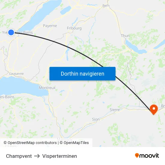 Champvent to Visperterminen map