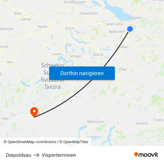 Diepoldsau to Visperterminen map