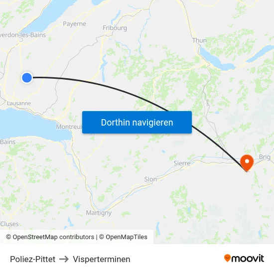 Poliez-Pittet to Visperterminen map
