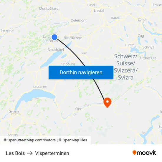 Les Bois to Visperterminen map