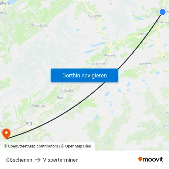 Göschenen to Visperterminen map
