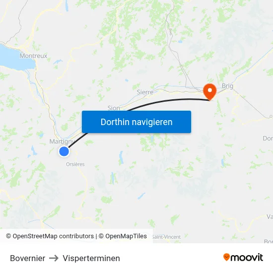 Bovernier to Visperterminen map