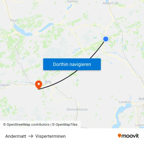Andermatt to Visperterminen map