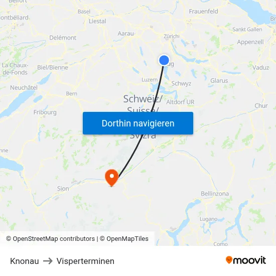 Knonau to Visperterminen map
