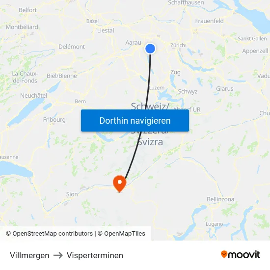 Villmergen to Visperterminen map