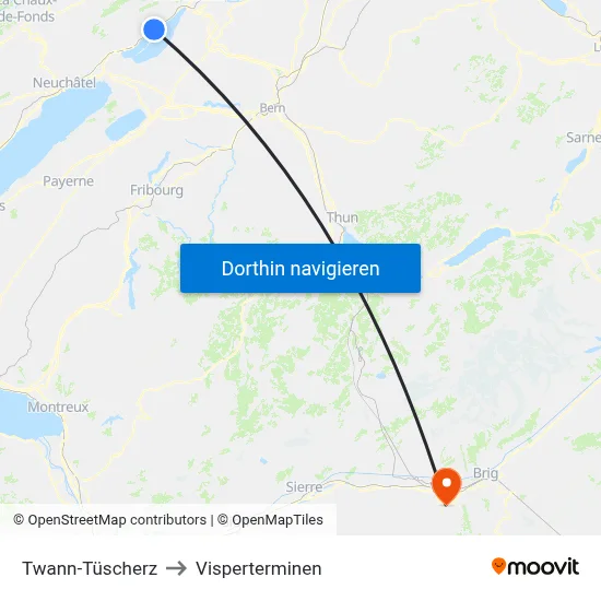 Twann-Tüscherz to Visperterminen map