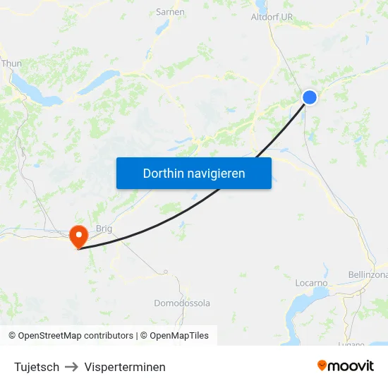 Tujetsch to Visperterminen map