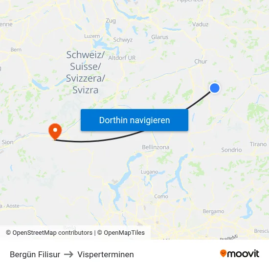 Bergün Filisur to Visperterminen map