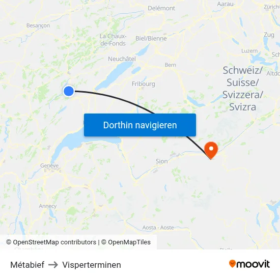 Métabief to Visperterminen map