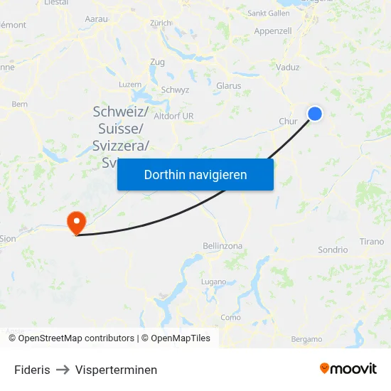 Fideris to Visperterminen map