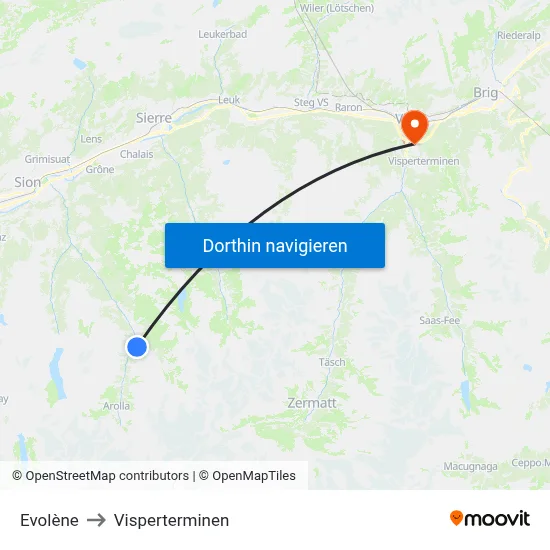 Evolène to Visperterminen map