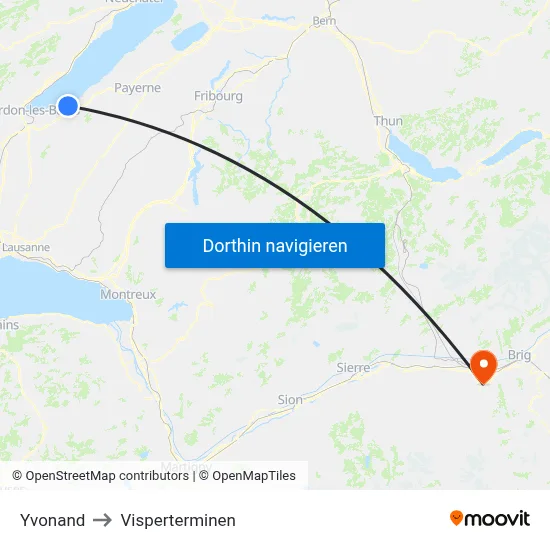 Yvonand to Visperterminen map