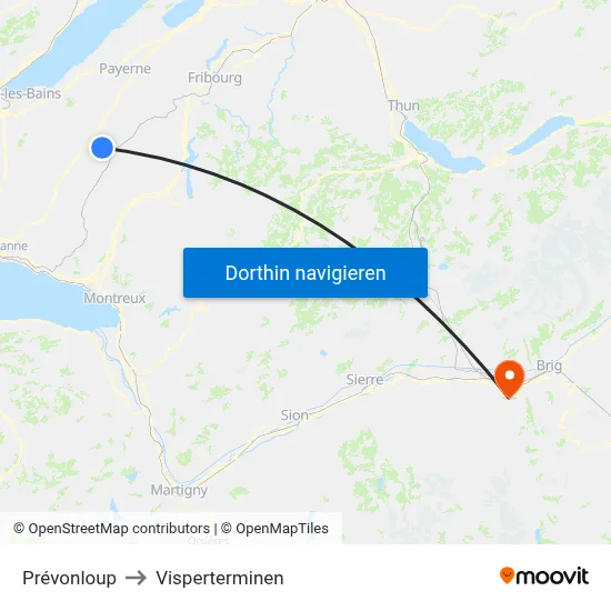 Prévonloup to Visperterminen map