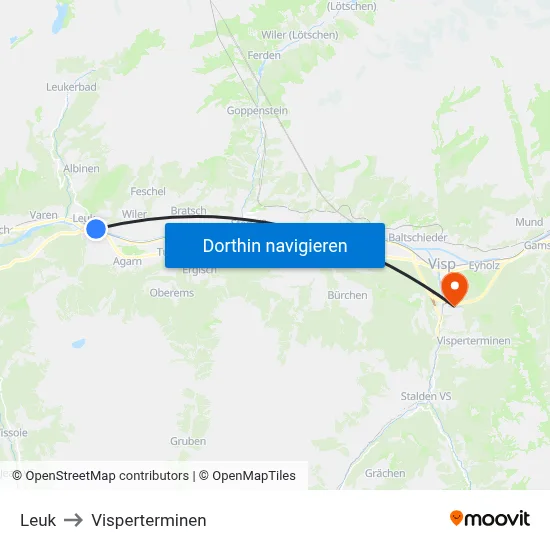 Leuk to Visperterminen map