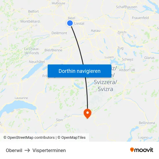 Oberwil to Visperterminen map