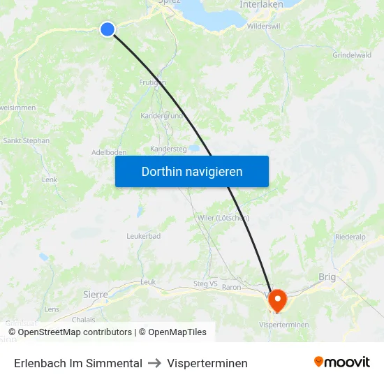 Erlenbach Im Simmental to Visperterminen map