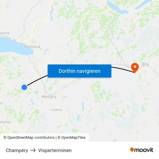 Champéry to Visperterminen map