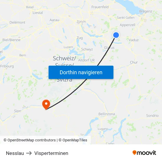 Nesslau to Visperterminen map