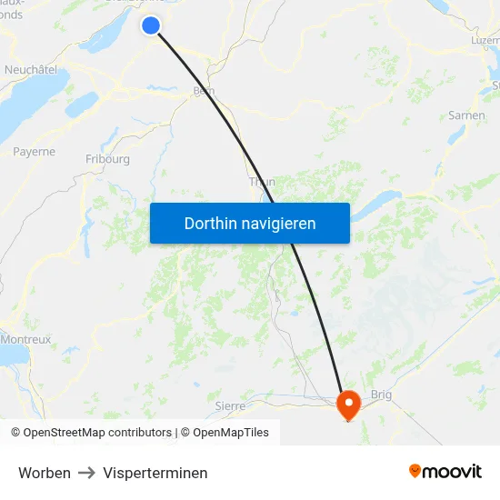 Worben to Visperterminen map