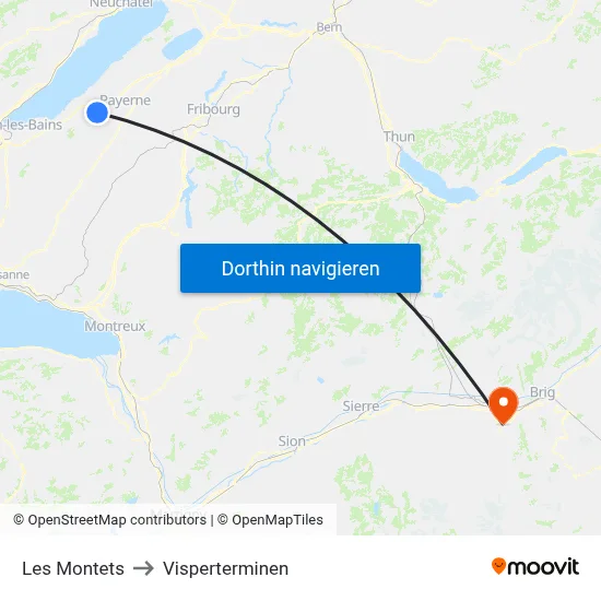Les Montets to Visperterminen map