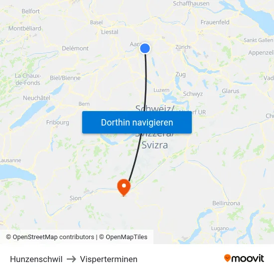 Hunzenschwil to Visperterminen map