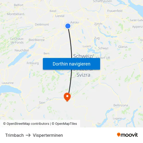 Trimbach to Visperterminen map