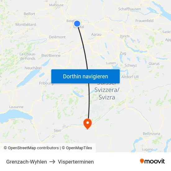 Grenzach-Wyhlen to Visperterminen map