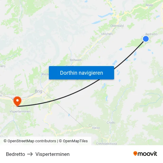Bedretto to Visperterminen map