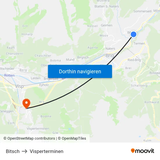 Bitsch to Visperterminen map
