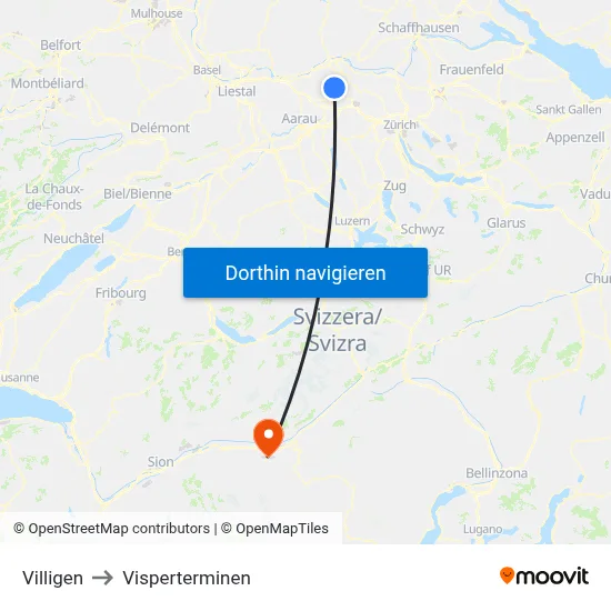 Villigen to Visperterminen map