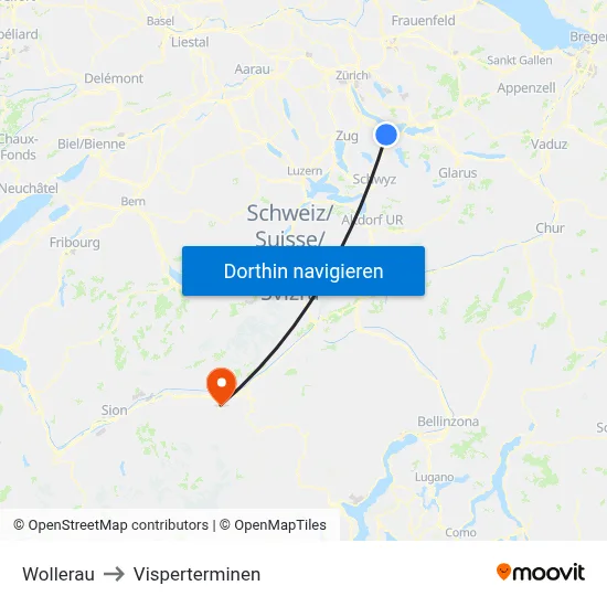 Wollerau to Visperterminen map