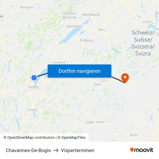 Chavannes-De-Bogis to Visperterminen map