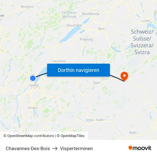 Chavannes-Des-Bois to Visperterminen map