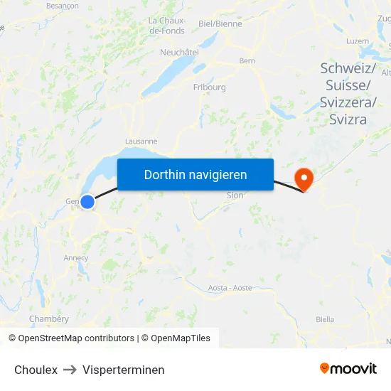 Choulex to Visperterminen map