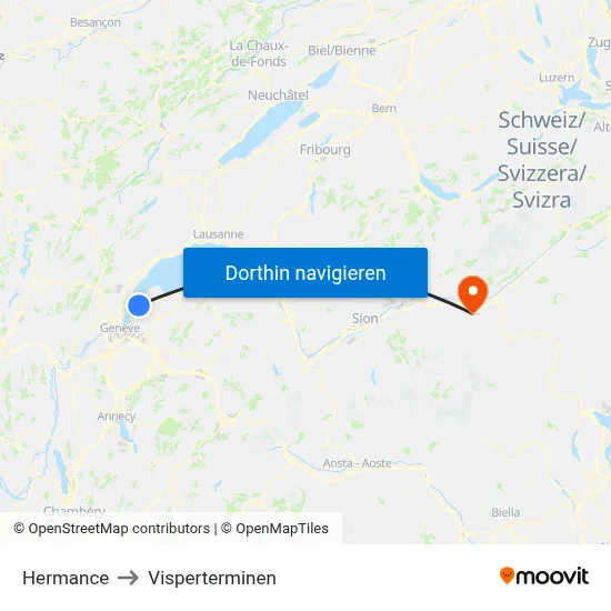 Hermance to Visperterminen map