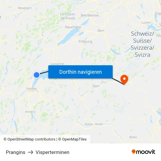 Prangins to Visperterminen map