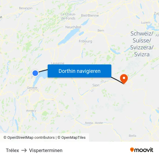 Trélex to Visperterminen map