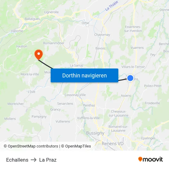 Echallens to La Praz map