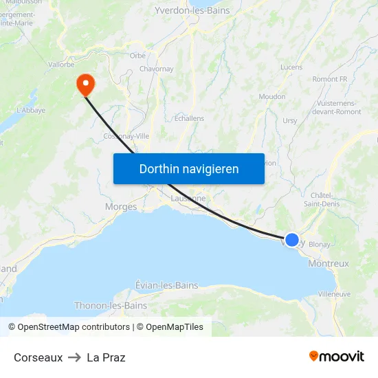 Corseaux to La Praz map