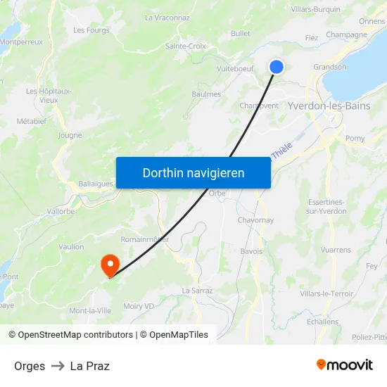Orges to La Praz map