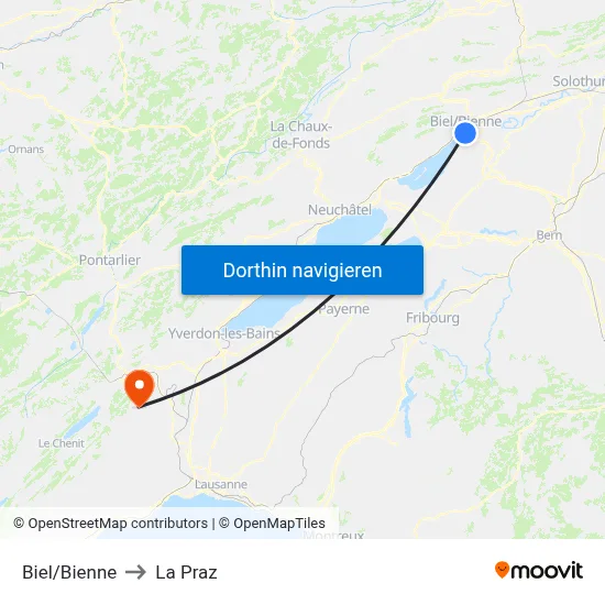Biel/Bienne to La Praz map