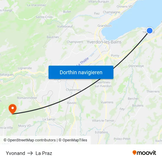 Yvonand to La Praz map